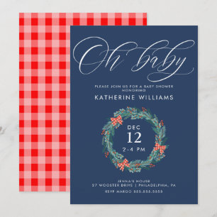 Convite CHÁ DE BEBÊ Feriado de Natal Gingham Wreath