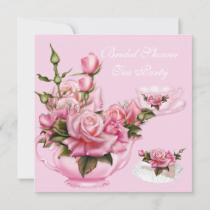 Convite Chá de Bebê Festa Chá Rosa Rosa Teapot 4