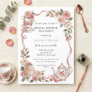 Convite Chá de Bebê Festa de Noivado Rustic Blush Rose Gol