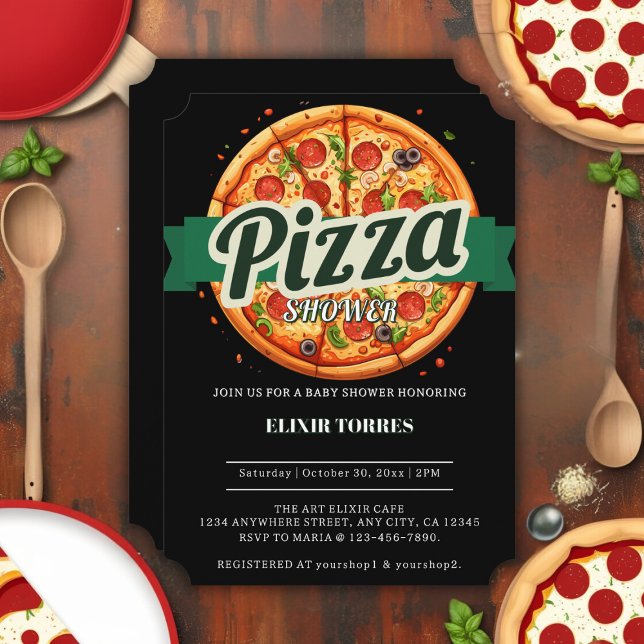 Convite Chá de Bebê Festa de Pizza Moderna (Criador carregado)