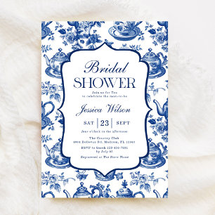 Convite Chá de Bebê Festa do Chá Azul Branco Chinoiserie