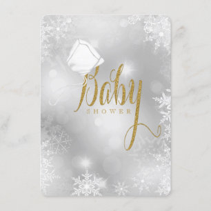 Convite Chá de Bebê Floco de Neve Branco e Dourado