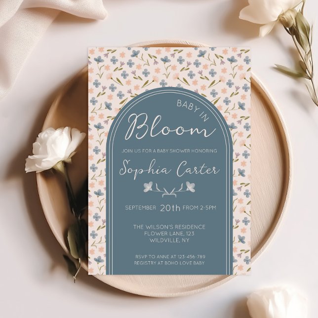 Convite Chá de Bebê Flor de Bebê em Flor Azul  (Criador carregado)