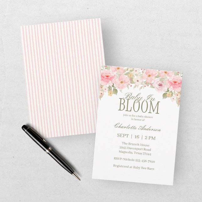 Convite Chá de Bebê Flor de Bebê Rosa (Criador carregado)