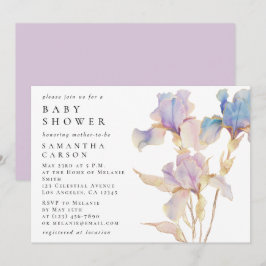 Convite Chá de Bebê Flor de Íris Elegante em Aquarela