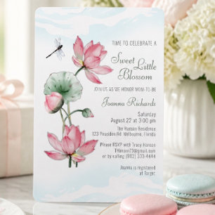 Convite Chá de Bebê Flor de Lótus em Aquarela Elegante
