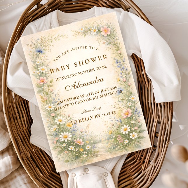 Convite Chá de Bebê Flor Silvestre Amarela Corada (Criador carregado)