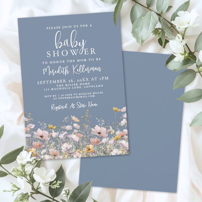 Convite Chá de Bebê Flor Silvestre Azul (Blue Wildflower Baby Shower Invitation)