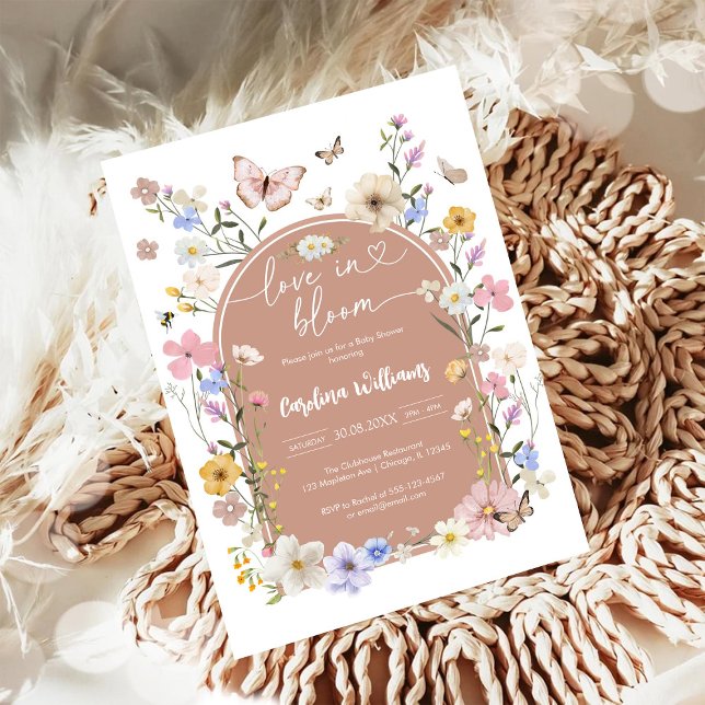 Convite Chá de Bebê Flor Silvestre Borboleta Amor em Flor (Criador carregado)