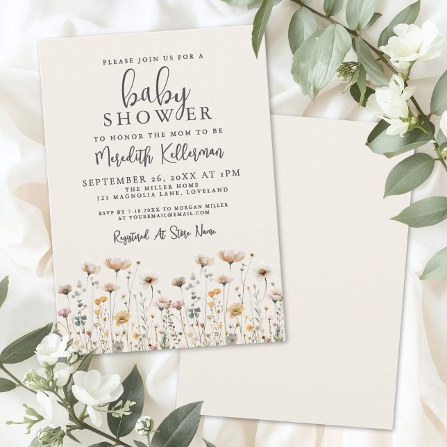 Convite Chá de Bebê Flor Silvestre Elegante (Elegant Wildflower Baby Shower Invitation)