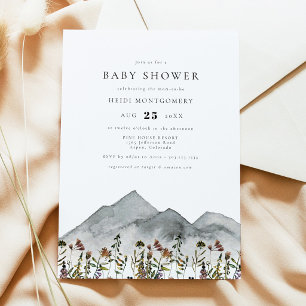 Convite Chá de Bebê Flor Silvestre Montanha Boho Aquarela