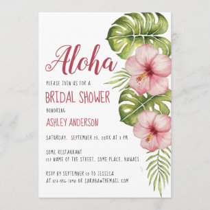 Convite Chá de Bebê Flor Tropical Havaiana Hibisco Rosa