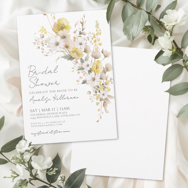 Convite Chá de Bebê Floral Amarelo de Flores Silvestres (Wildflower Yellow Floral Bridal Shower Invitation)