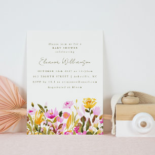 Convite Chá de Bebê Floral Aquarela Rosa Oliva Fofo