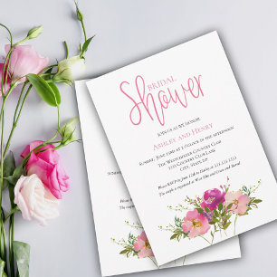 Convite Chá de Bebê Floral Aquarela Rosa para Casais