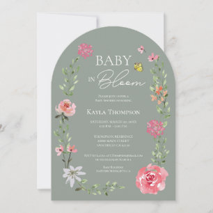 Convite Chá de Bebê Floral Arco de Bebê Verde Salvia Bloom