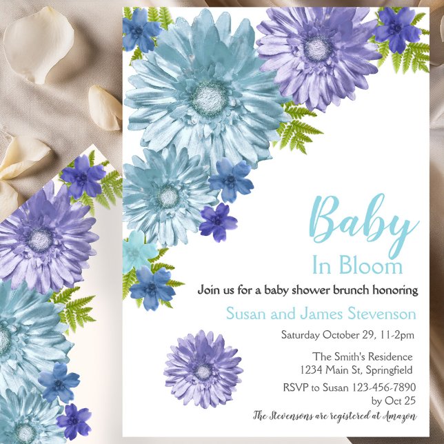 Convite Chá de Bebê Floral Azul Baby In Bloom Brunch (Criador carregado)