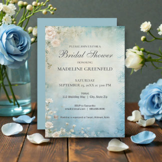 Convite Chá de Bebê Floral Azul Bebê Shabby Chic