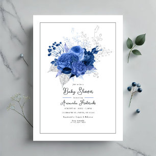 Convite Chá de Bebê Floral Azul Elegante