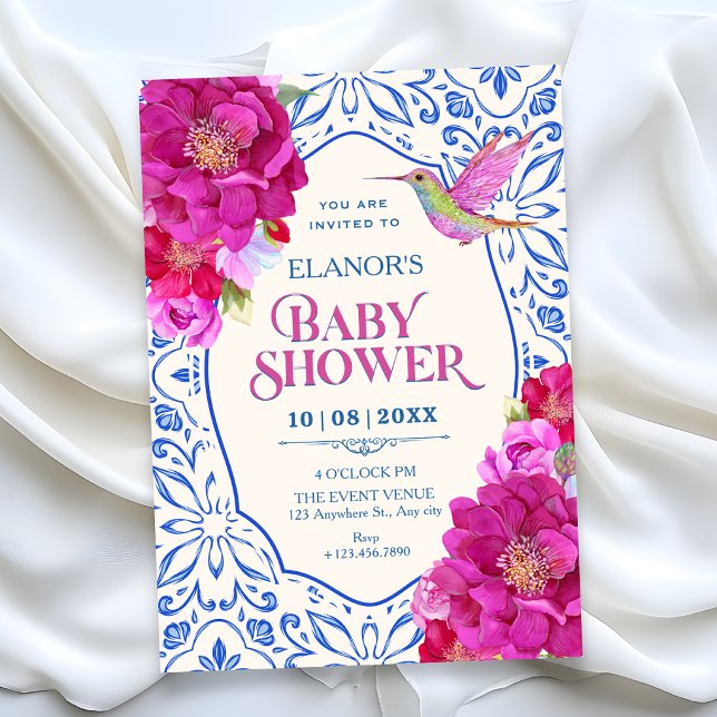Convite Chá de bebê floral azulejos (Criador carregado)