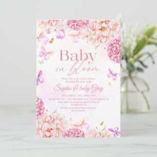 Convite Chá de Bebê Floral Baby in Bloom Rosa Bege Dourado
