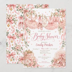 Convite Chá de Bebê Floral Bailarina Rosa