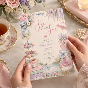 Convite Chá de Bebê Floral, Beba e Veja