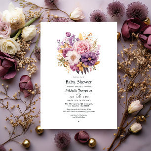 Convite Chá de Bebê Floral Bege e Dourado