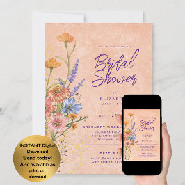 Convite Chá de Bebê Floral Boho Aquarela Flores Silvestres