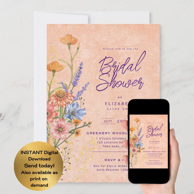 Convite Chá de Bebê Floral Boho Aquarela Flores Silvestres (Criador carregado)