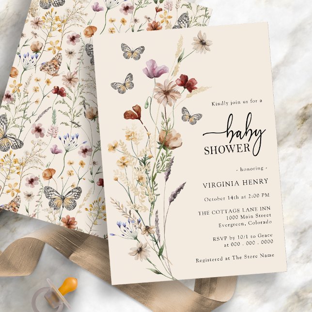 Convite Chá de Bebê Floral Boho Borboleta (Boho Floral Butterfly Baby Shower Invitation
)