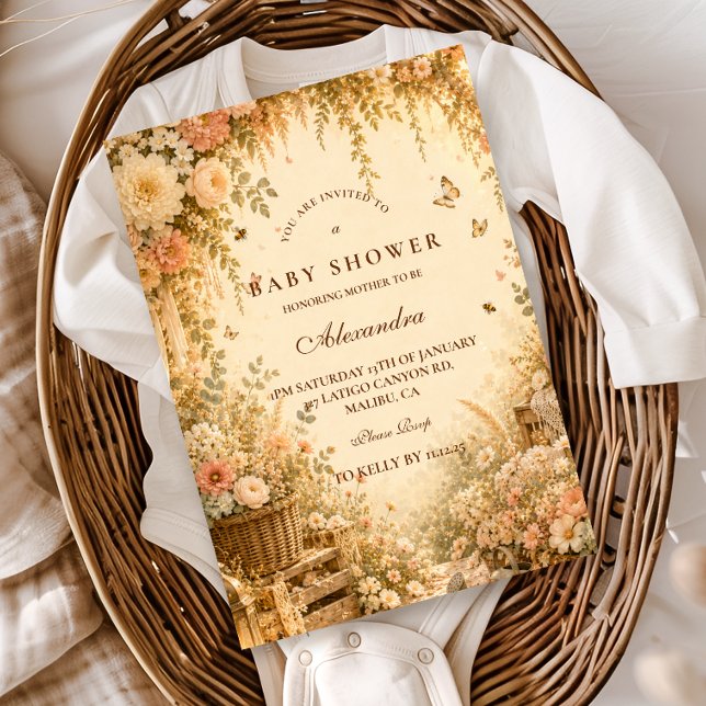 Convite Chá de Bebê Floral Boho Elegante (Criador carregado)