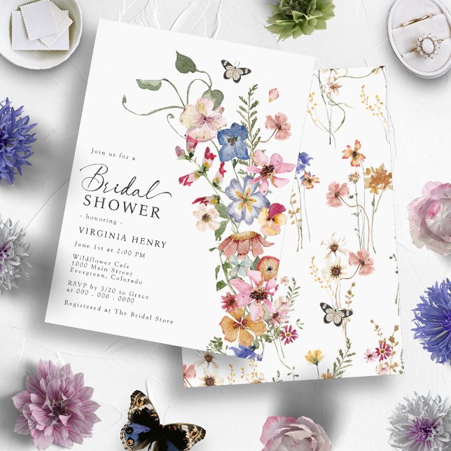 Convite Chá de Bebê Floral Boho Elegante (Colorful Wildflower Elegant Boho Floral Bridal Shower Invitation
)