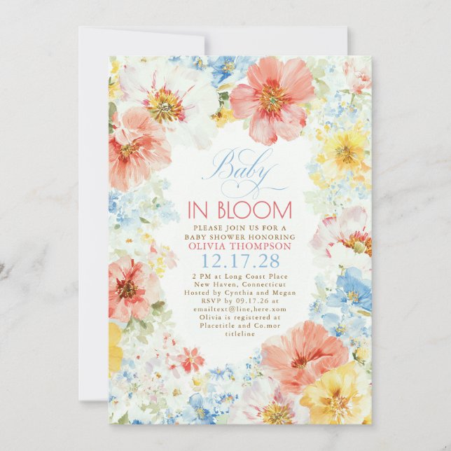 Convite Chá de Bebê Floral Boho Elegante Bebê em Flor (Frente)
