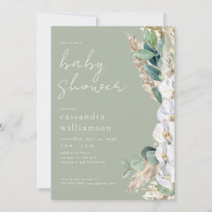 Convite Chá de Bebê Floral Boho Grama de Pampas Verde Salv