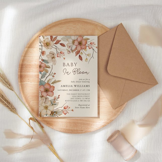 Convite Chá de Bebê Floral Boho Marfim Flor Silvestre (Criador carregado)