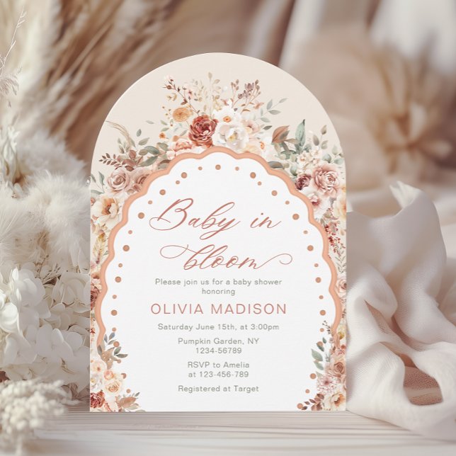 Convite Chá de Bebê Floral Boho Neutro Baby in Bloom (Criador carregado)