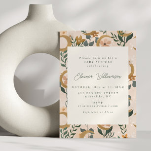 Convite Chá de Bebê Floral Boho Neutro Lua Celestial