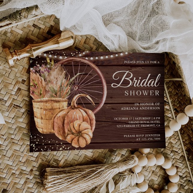 Convite Chá de Bebê Floral Boho Pampas Abóbora Outono Made (Criador carregado)