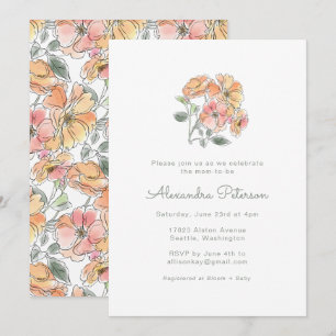 Convite Chá de Bebê Floral Boho Pastel Pêssego Aquarela
