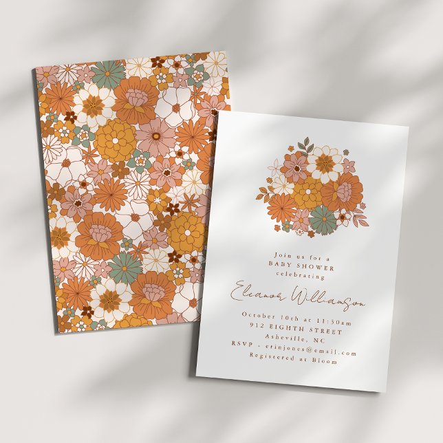 Convite Chá de Bebê Floral Boho Terracota Simples Terroso (Criador carregado)