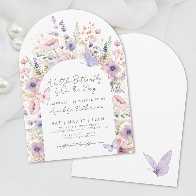 Convite Chá de Bebê Floral Borboleta Pequena Flor Silvestr (A Little Butterfly Floral Wildflower Baby Shower Invitation)