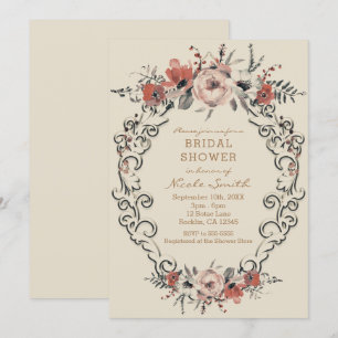 Convite Chá de Bebê Floral Botânico Bege Vintage