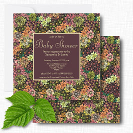 Convite Chá de Bebê Floral Botânico Burgundy Escuro Elegan