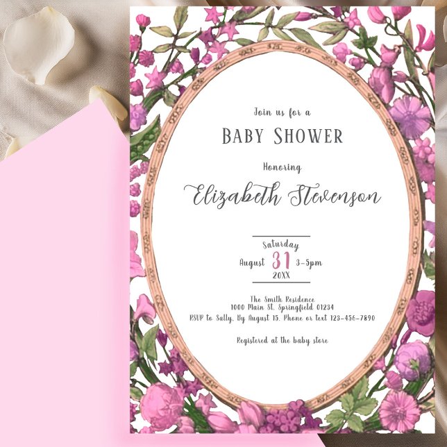 Convite Chá de Bebê Floral Botânico Rosa Elegante  (Criador carregado)