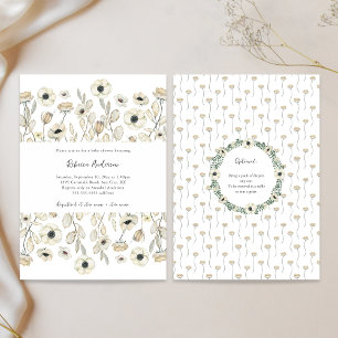 Convite Chá de bebê floral branco + rifa de fraldas