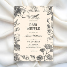 Chá de bebê floral chinês botânico vintage