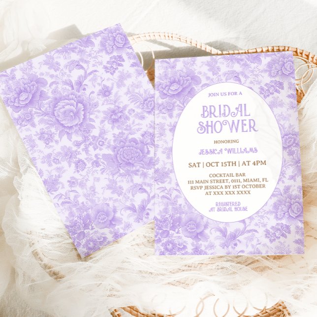 Convite Chá de Bebê Floral Chinoiserie Roxo (Criador carregado)