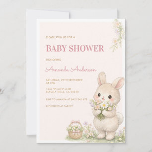 Convite Chá de Bebê Floral Coelhinho Fofo