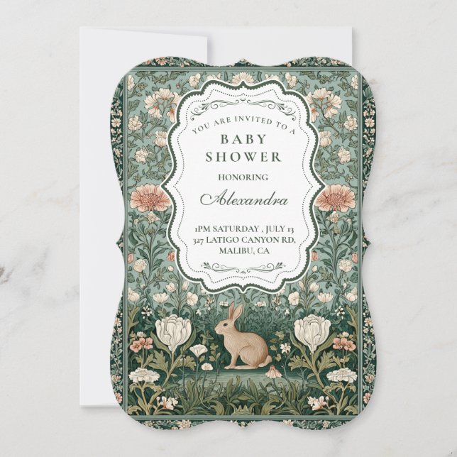 Convite Chá de Bebê Floral Coelho de Conto de Fadas (Frente)